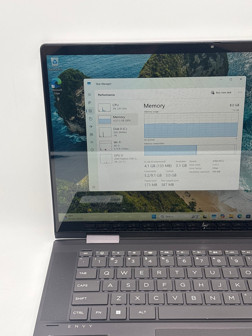 HP ENVY 15-fh0013dx Ryzen 5 7530U 8GB RAM 256GB SSD - For Parts (Damaged Ports)