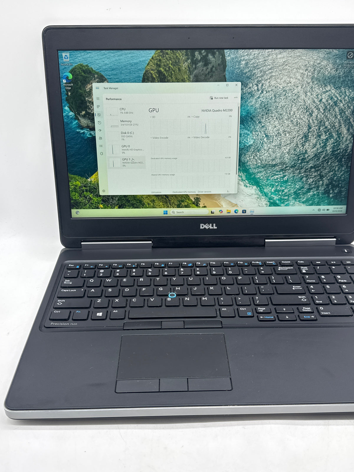 Dell Precision 7520 Core i7 7820HQ 16GB RAM 512GB SSD Quadro M2200 - Used