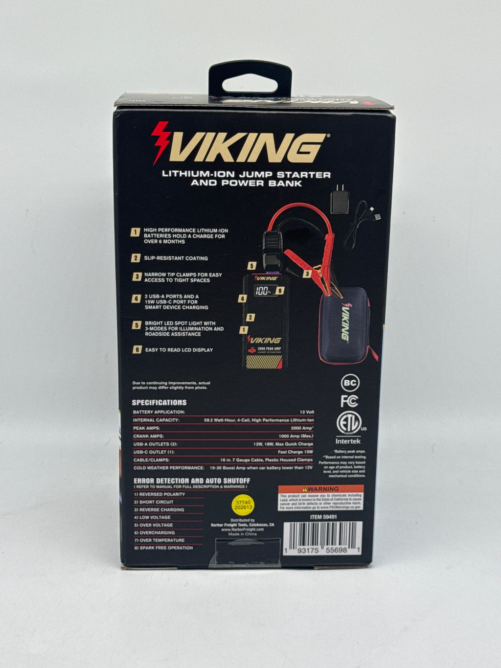 Viking 2000 Amp 12V Jump Starter Black New in Box