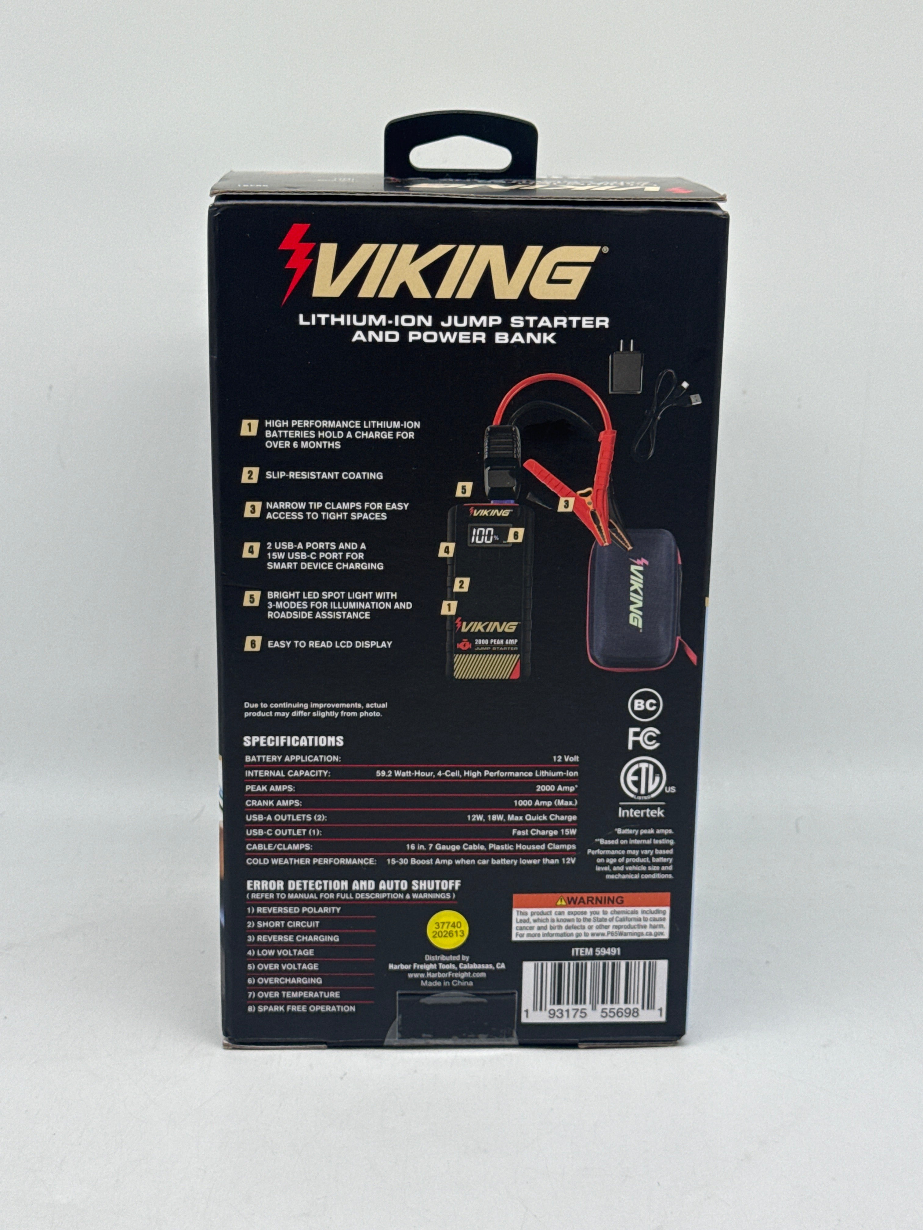 Viking 2000 Amp 12V Jump Starter Black New in Box