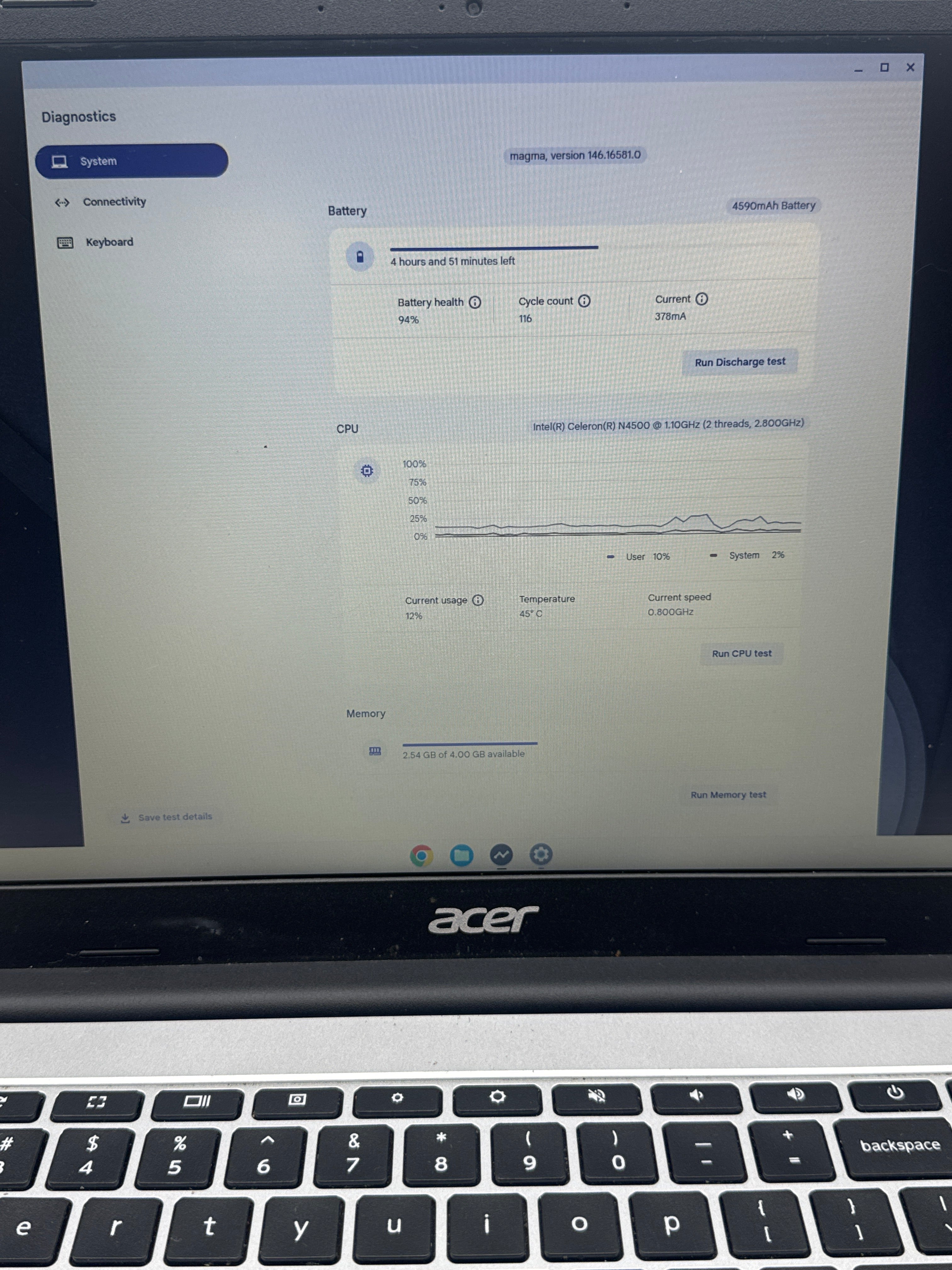 Acer N21Q9 Celeron N4500 4GB RAM 64GB