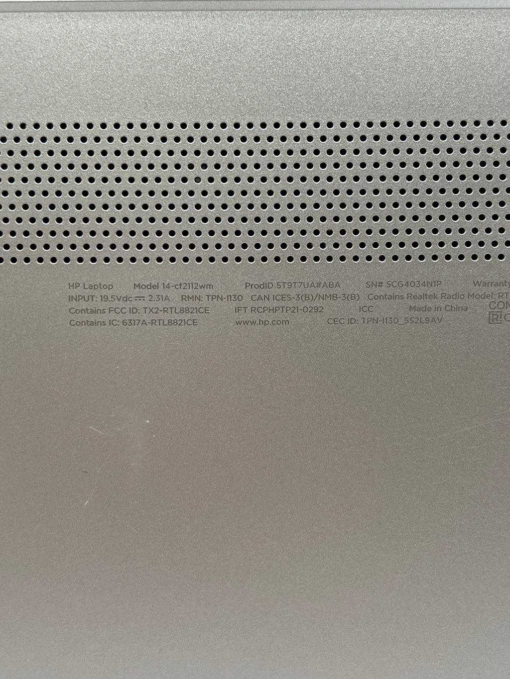 HP 14-CF2112WM Celeron N4120 8GB RAM 64GB SD - For Parts (Hinge Cover Missing)