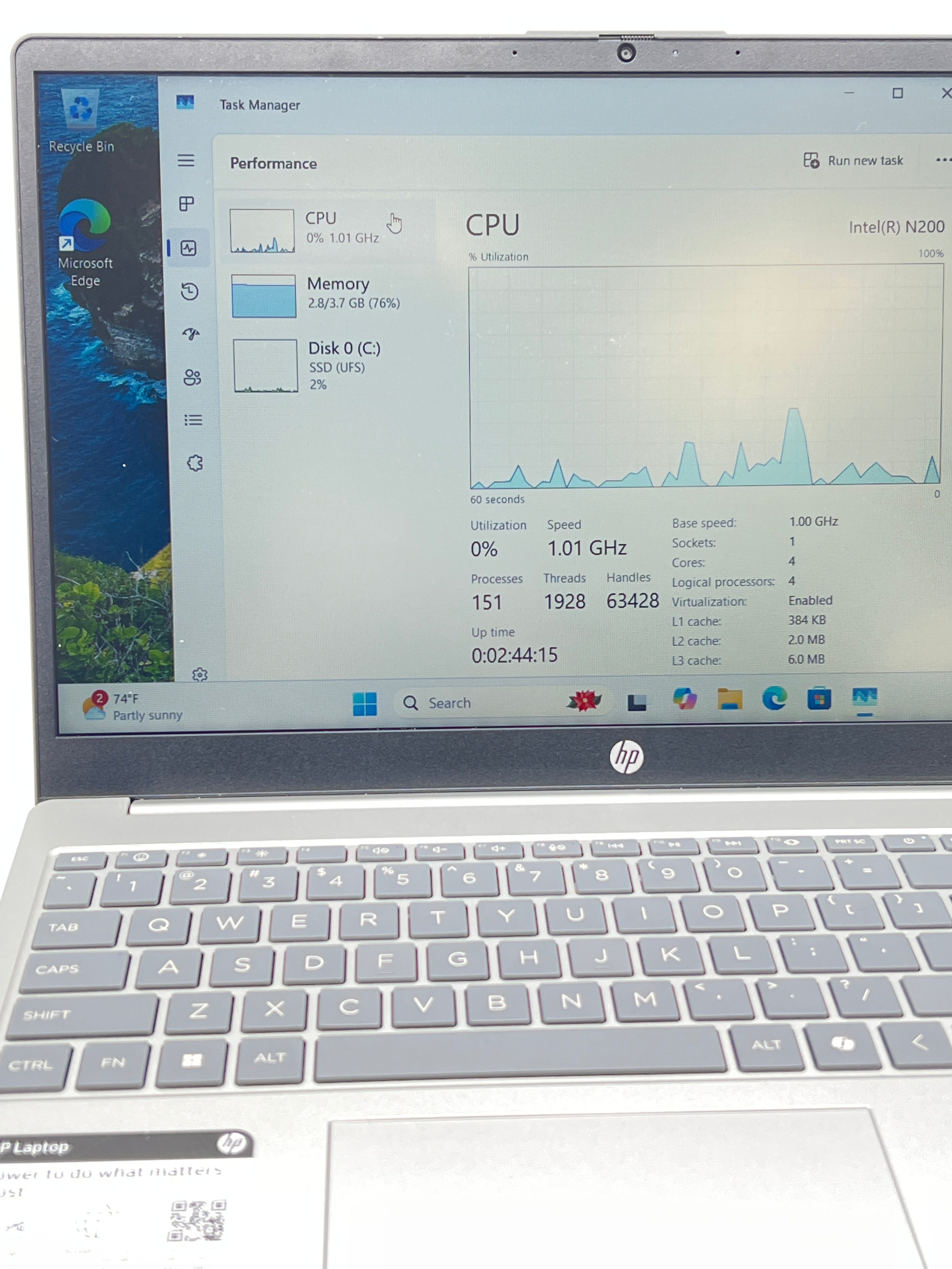 HP 15-FD0084WM Silver Laptop Intel N200 4GB RAM 128GB SSD