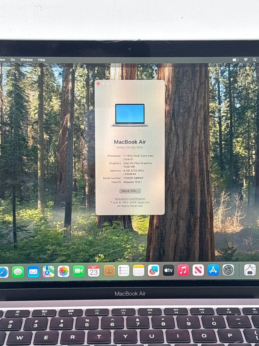 Apple MacBook Air 13in A2179 Core i3 8GB RAM 256GB SSD Space Gray - Used
