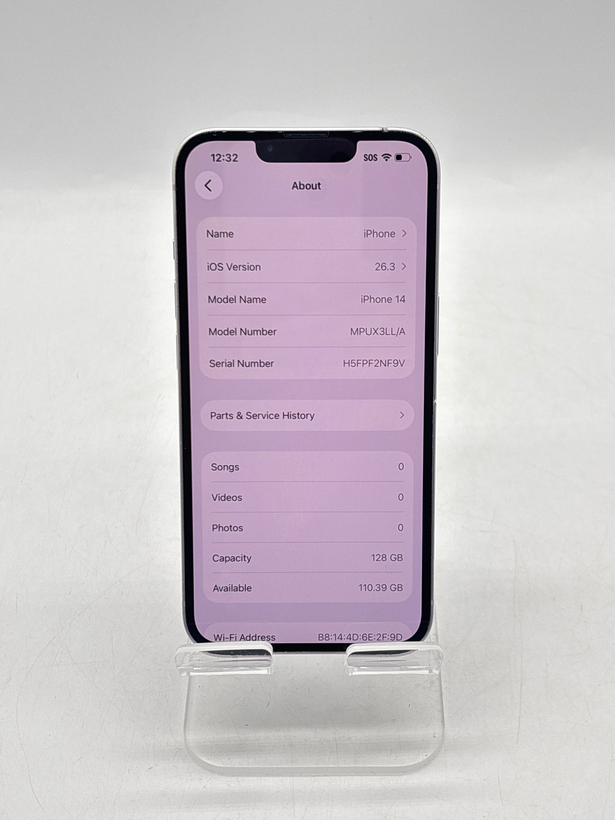 Apple iPhone 14 6.1" 128GB Purple Unlocked - Service Battery