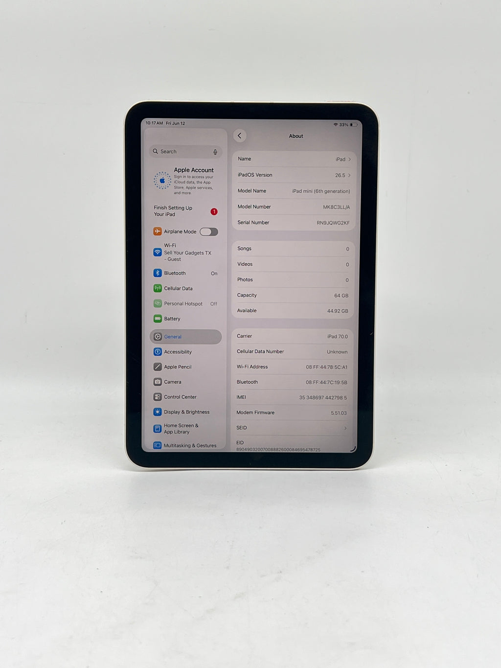 Apple iPad Mini 6th Gen A2568 64GB CELL + Wi Fi - Used with Box