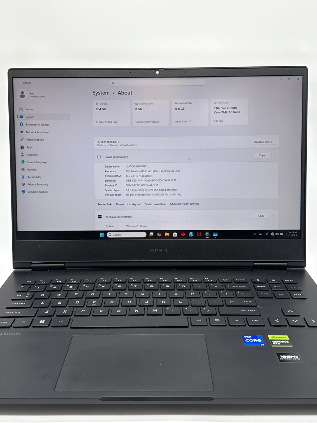 HP Omen 16-wd0073dx 16" i7-13620H 16GB RAM 1TB SSD RTX 4060 Laptop