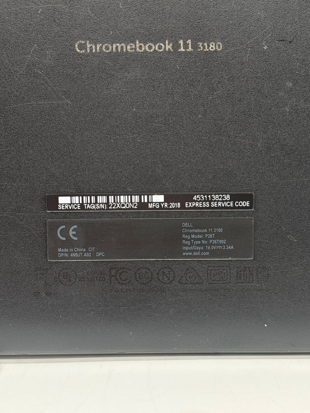 Dell Chromebook 11 3180 Celeron N3060 4GB RAM 16GB eMMC