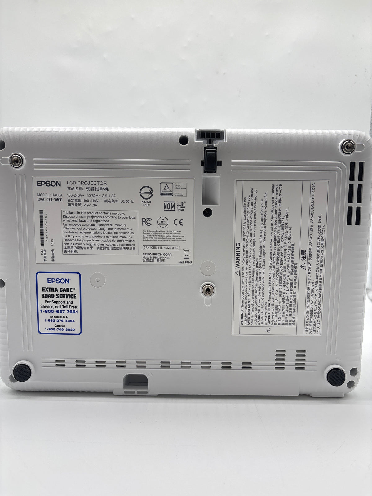 Epson CO-W01 WXGA 1280x800 3000 Lumens 3LCD Projector White - Used