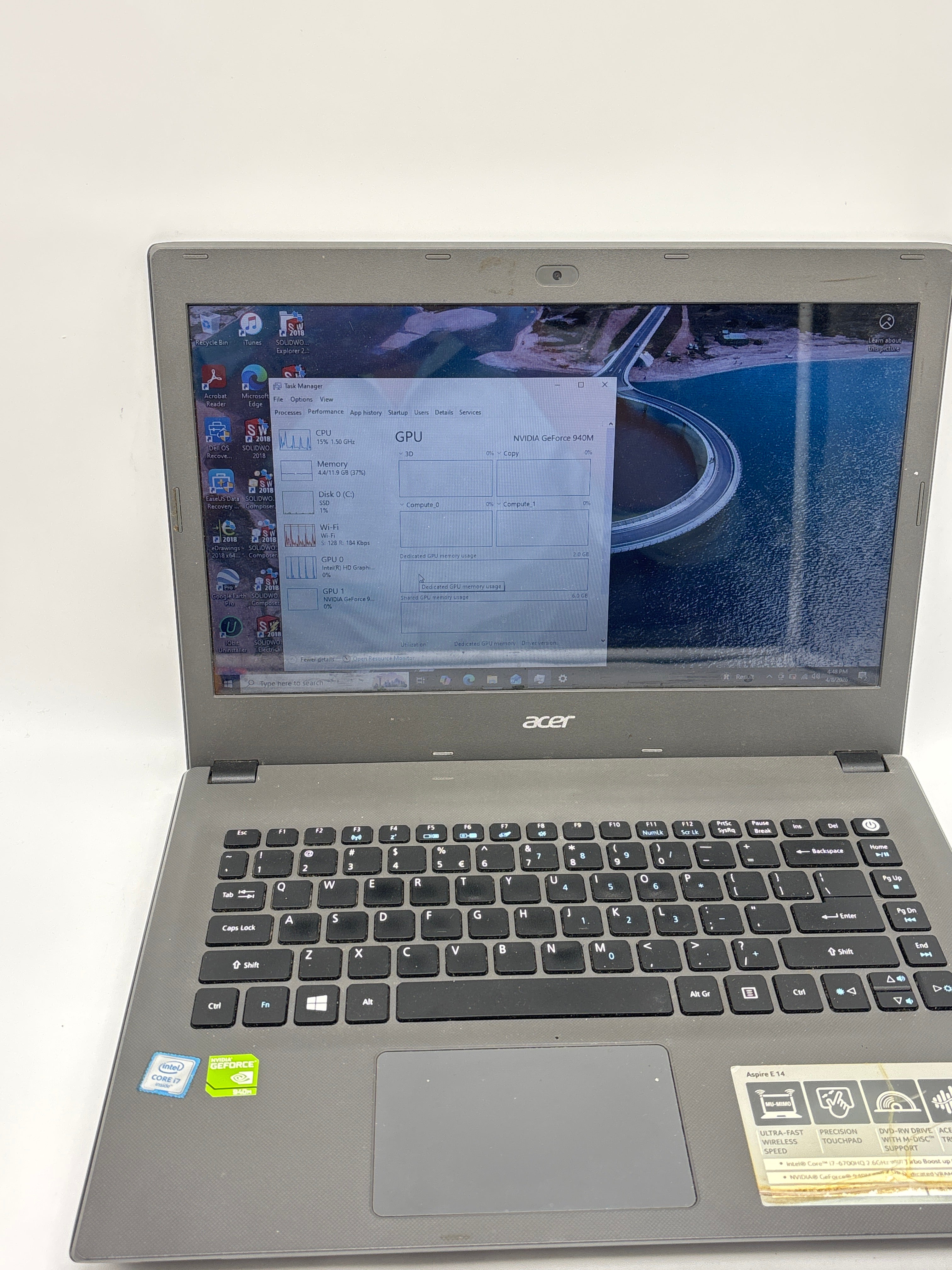 Acer Aspire E5-491G i7-6700hq 12GB RAM 1TB SSD Geforce 940M - Used