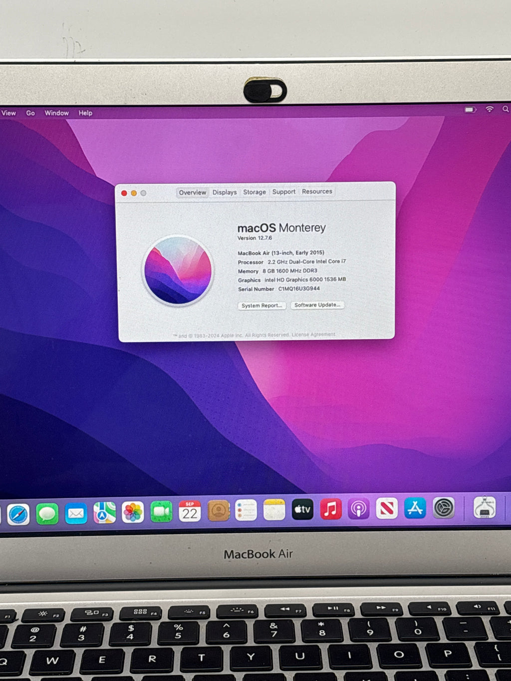 Apple MacBook Air 13" 2015 A1466 Core i7 8GB RAM 256GB Flash Storage - Used