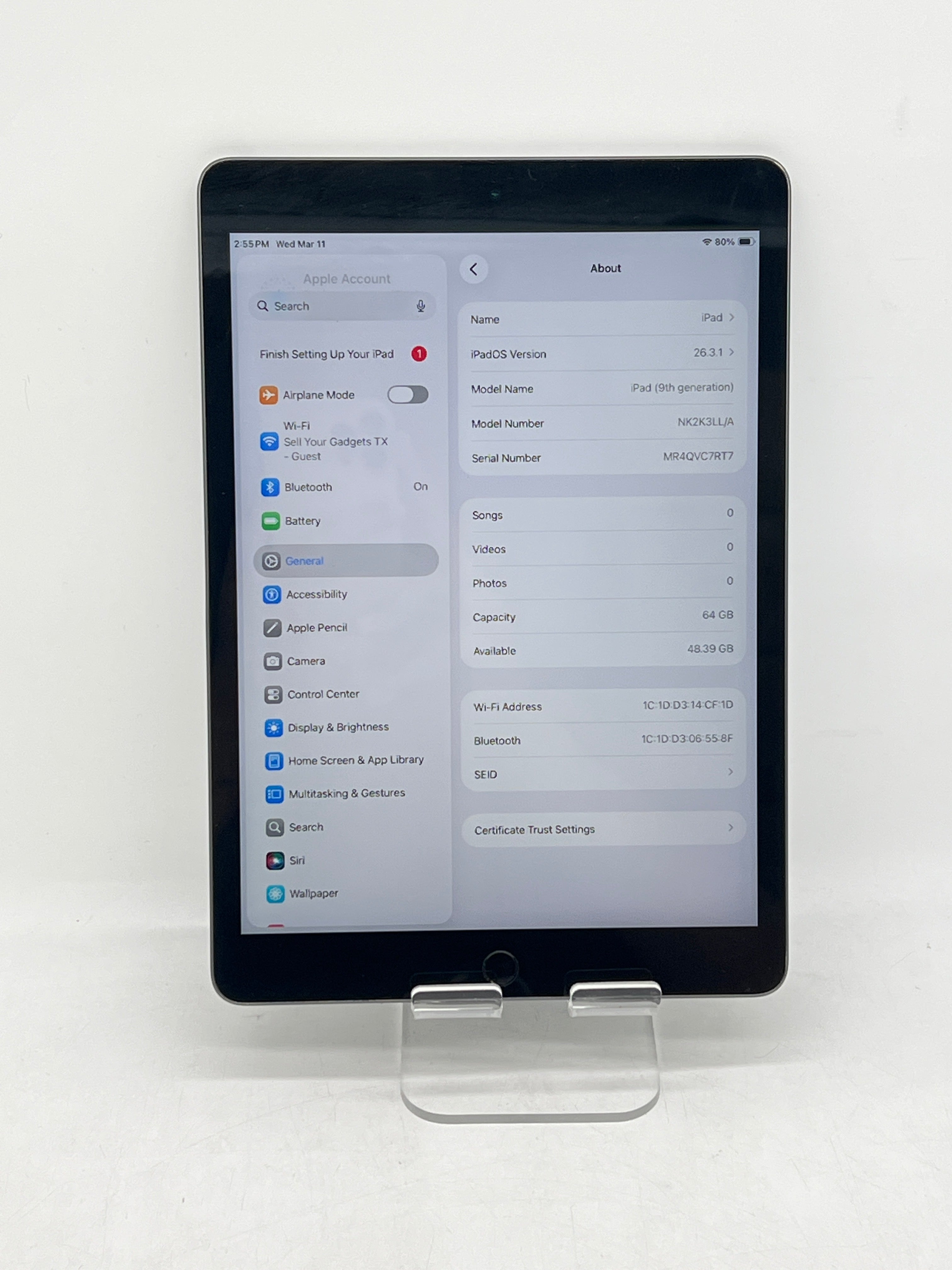 Apple iPad (9th Gen) A2602 Wi Fi Space Gray 64GB - Used