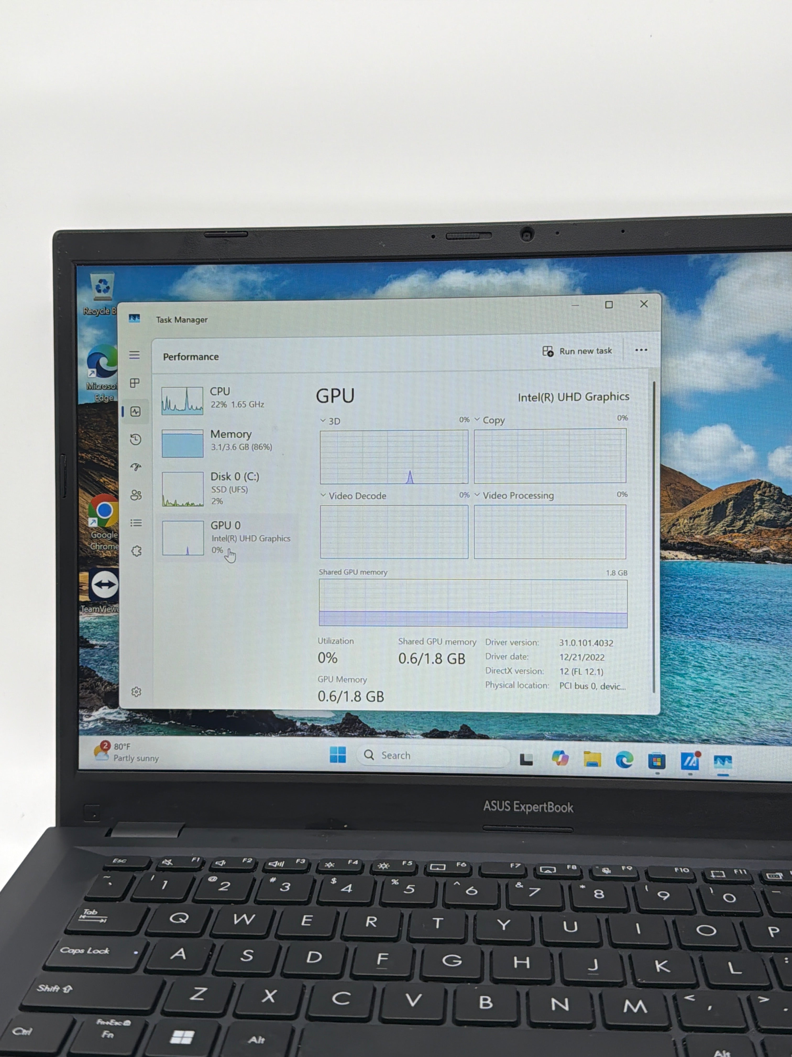 Asus ExpertBook 14 B1402CG 14 Inch Intel N100 4GB RAM 128GB SSD Blue Used