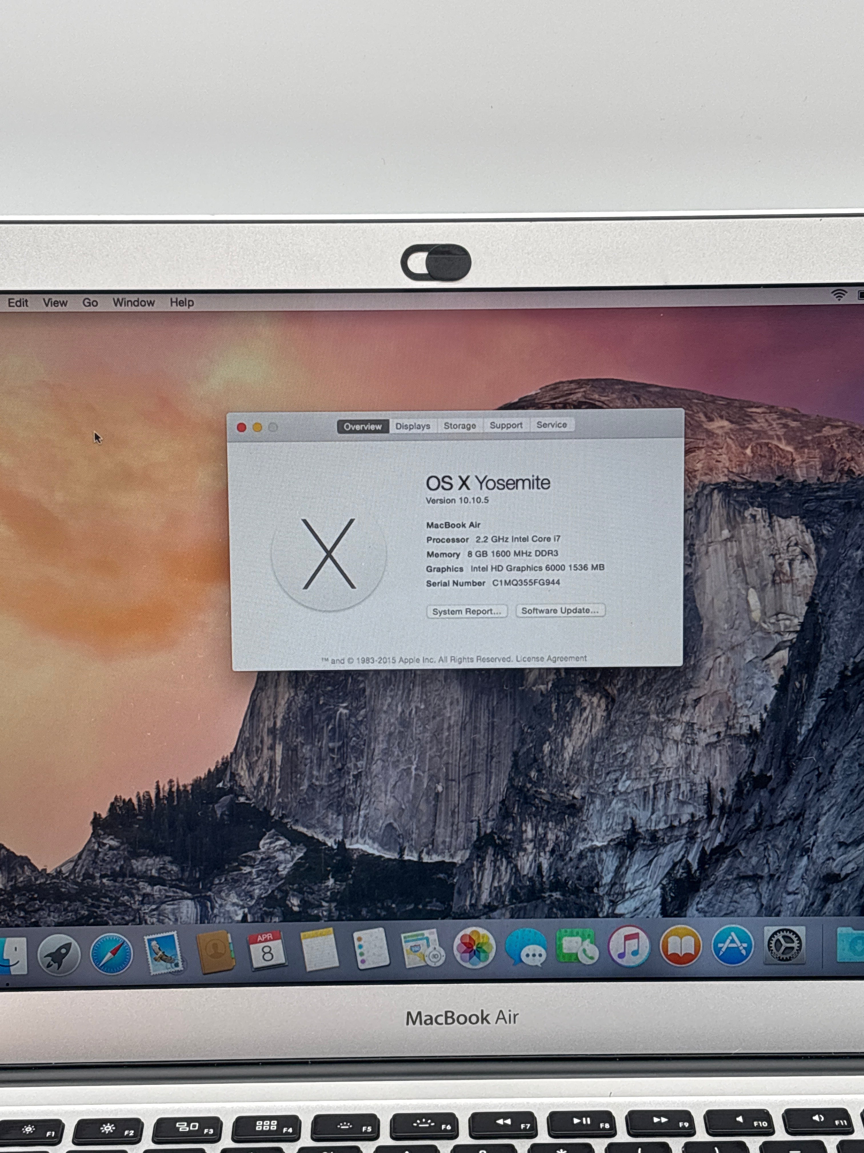Apple MacBook Air 13" A1466 2015 i7 8GB ram 256GB SSD - For Parts (Read)