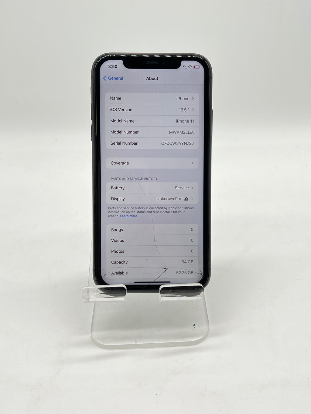 Apple iPhone 11 64GB Black Verizon - For Parts (Bad battery, Crack screen)