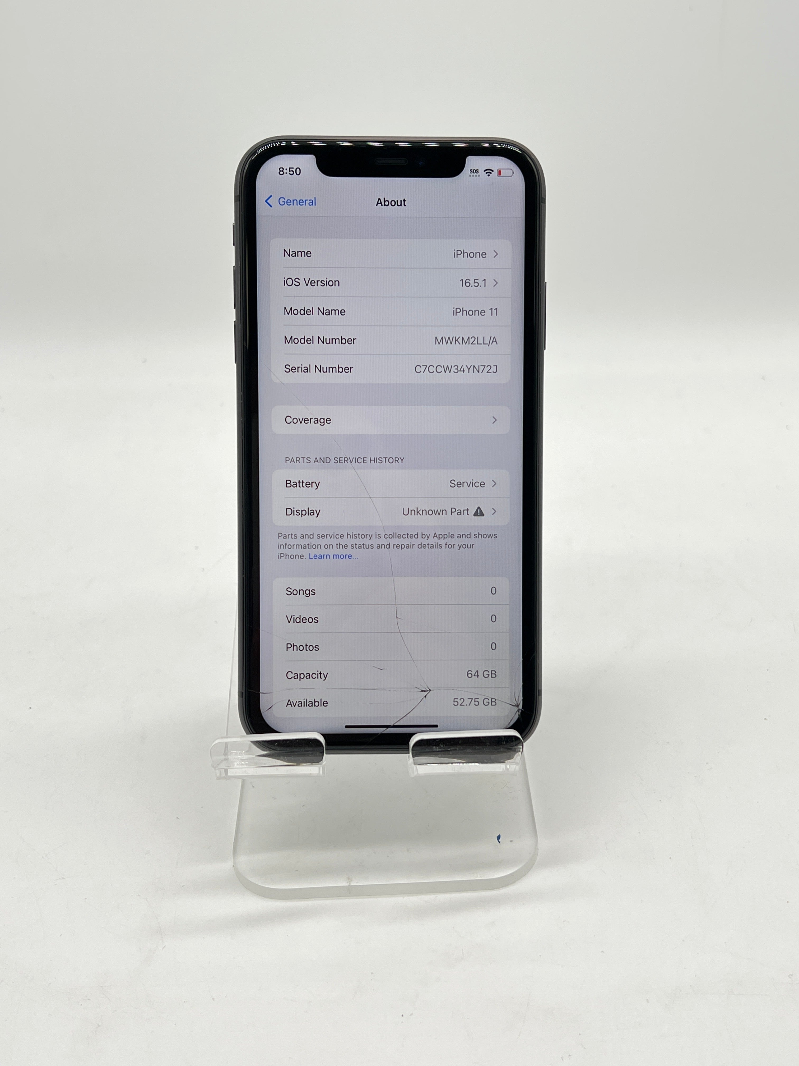 Apple iPhone 11 64GB Black Verizon - For Parts (Bad battery, Crack screen)