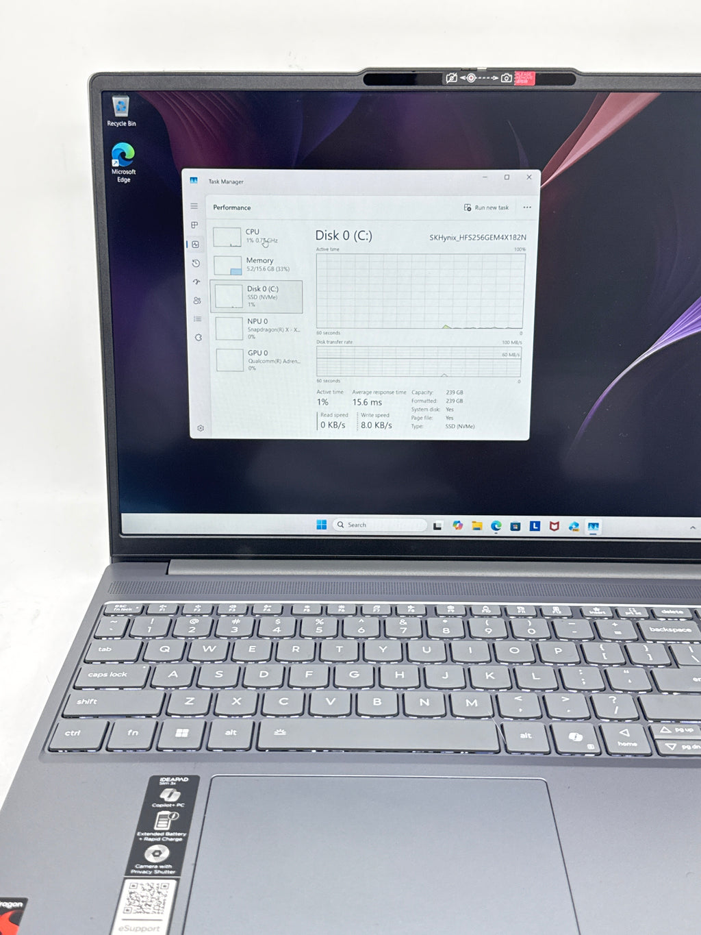 Lenovo IdeaPad Slim 3X Snapdragon X X1-26-100 16GB RAM 256GB SSD - Used