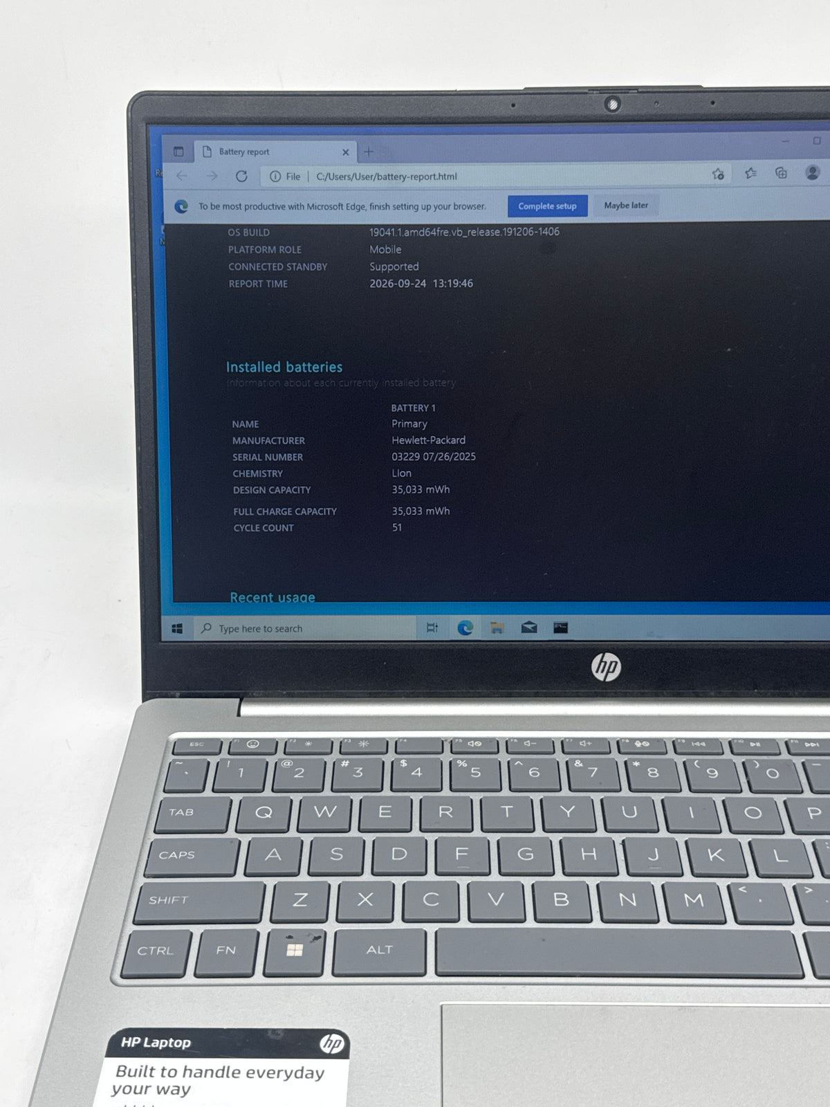 HP 14-EM0349NR 14" AMD Ryzen 3 4GB RAM 256GB HDD Silver - Used