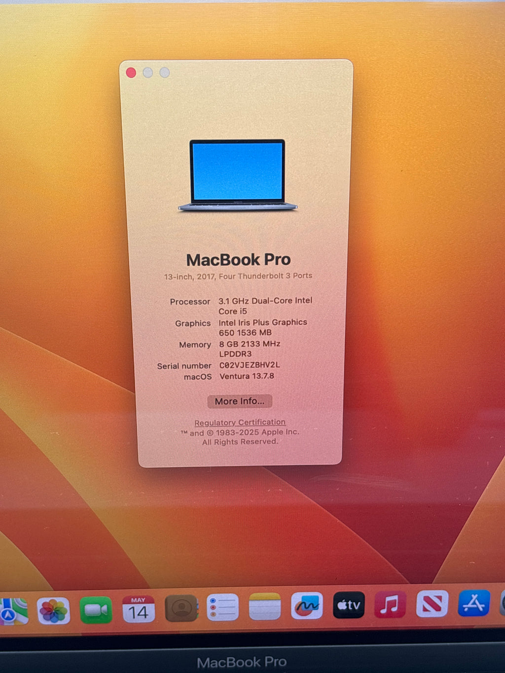 Apple MacBook Pro 13" A1706 i5 8GB RAM 256GB SSD