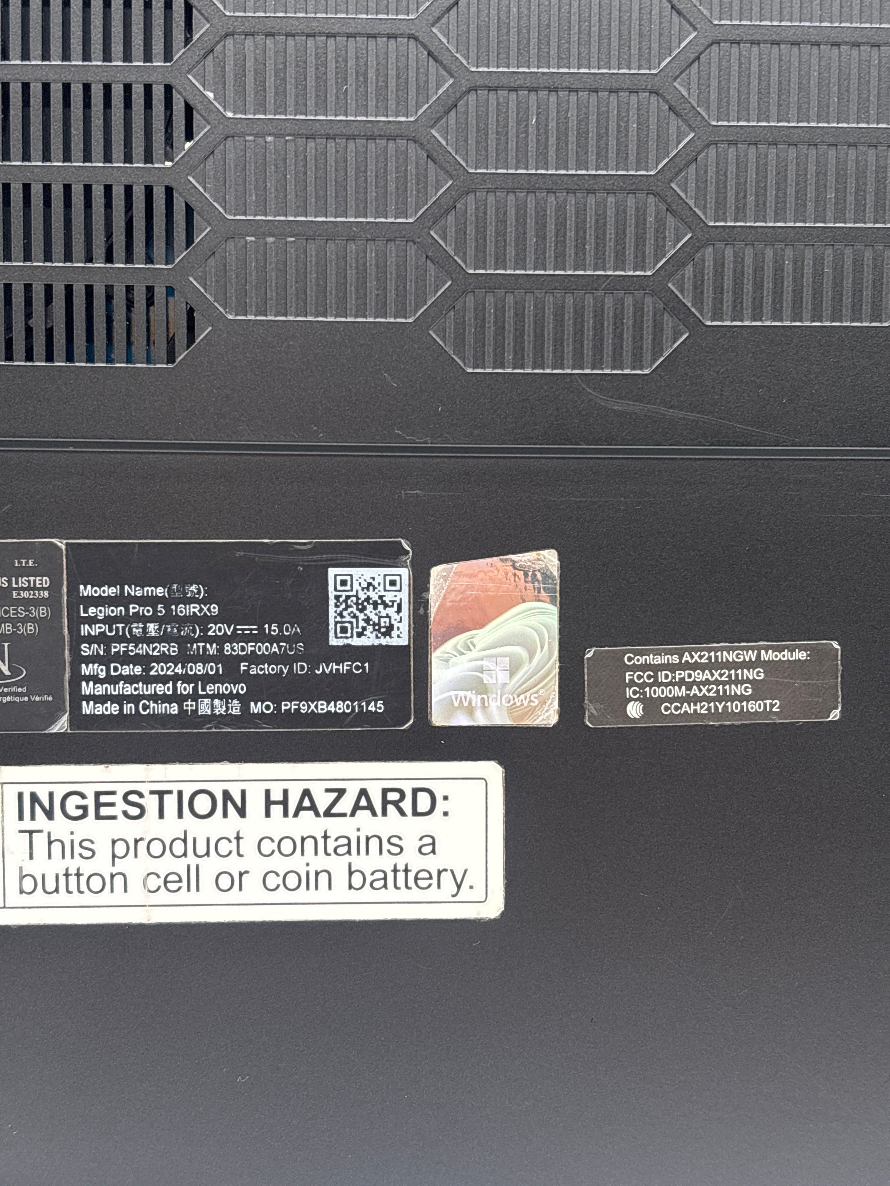 Lenovo Legion pro 5 16IRX9 i9-14900HX 16GB RAM 1TB SSD RTX 4060 - For Parts (Read)