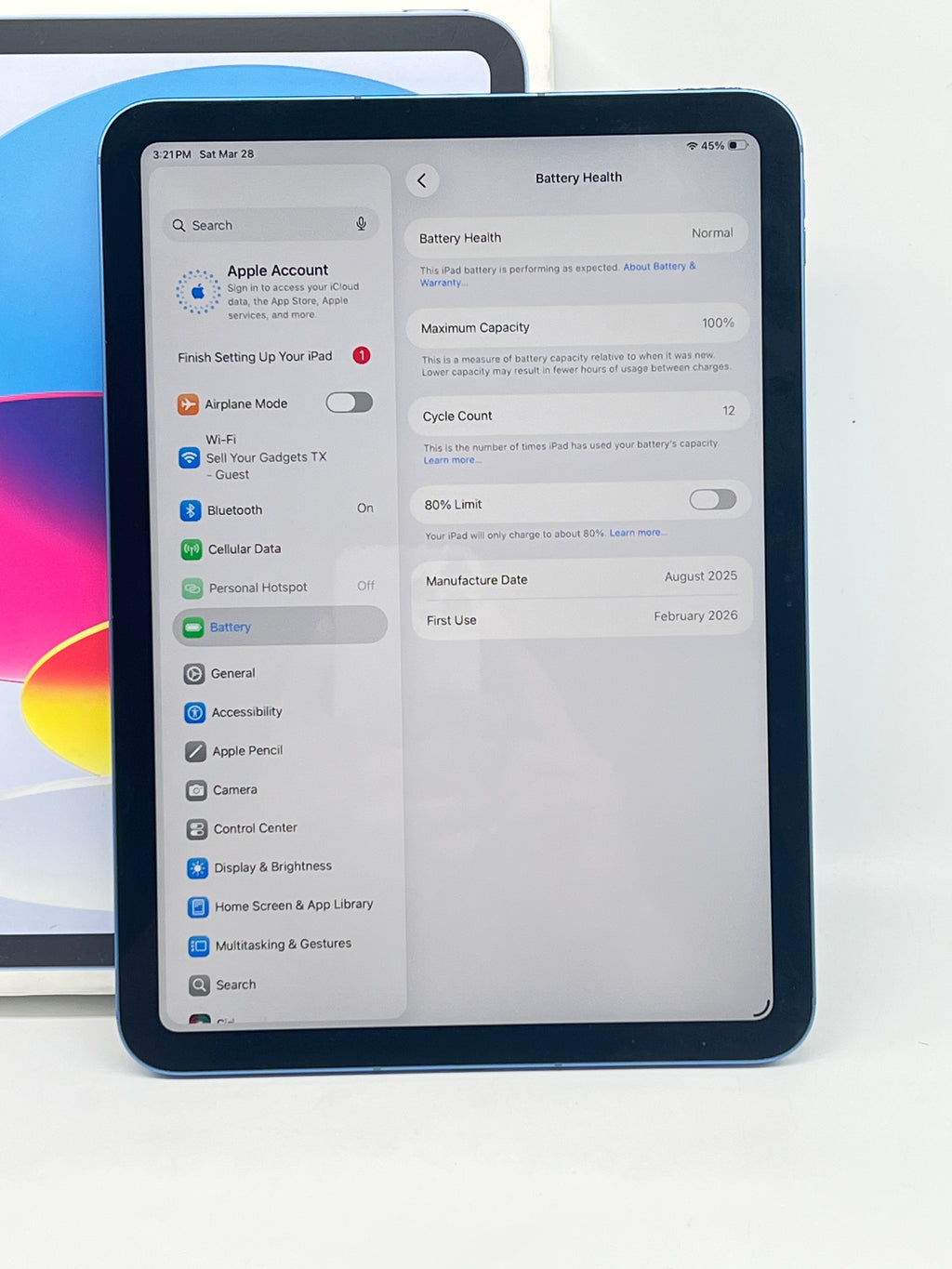 Apple iPad A16 11Gen A3355 128GB Cellular + Wi Fi - Used with Box
