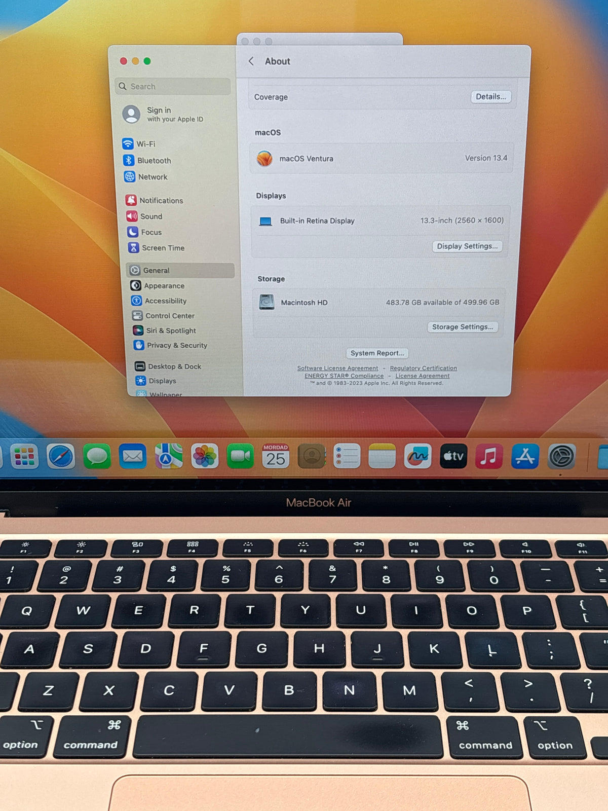 Apple MacBook Air 13" A2179 Intel Core i5 16GB RAM 512GB SSD Gold - Used