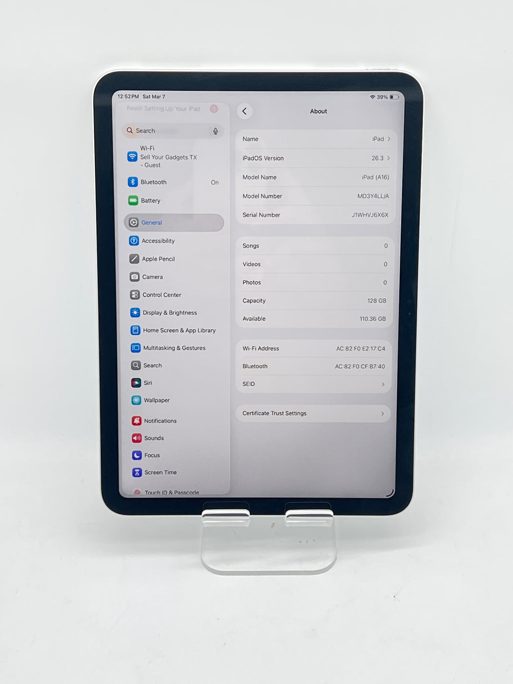 Apple iPad A16 (11th Gen) Wi Fi 128GB Silver - Used