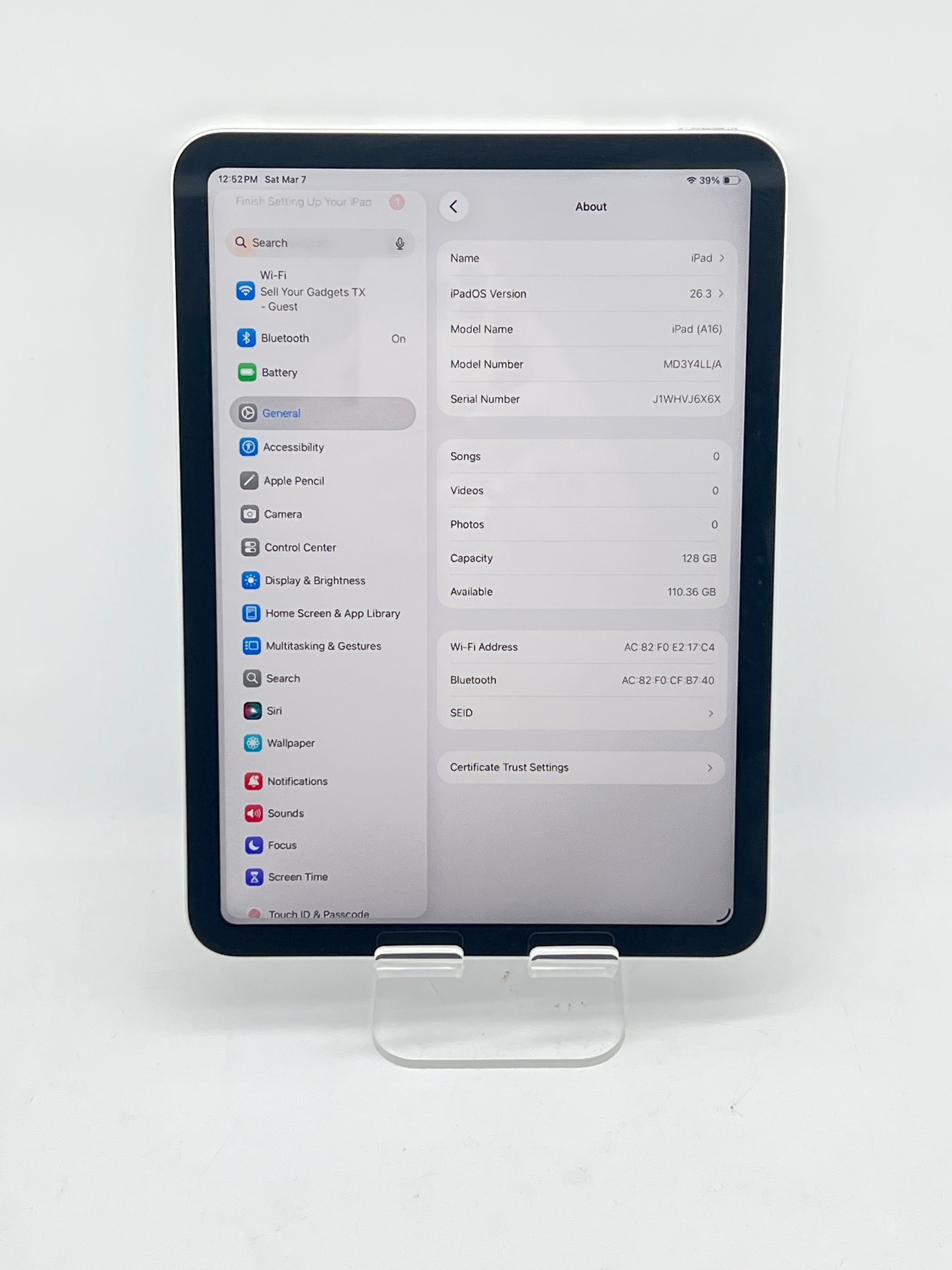 Apple iPad A16 (11th Gen) Wi Fi 128GB Silver - Used