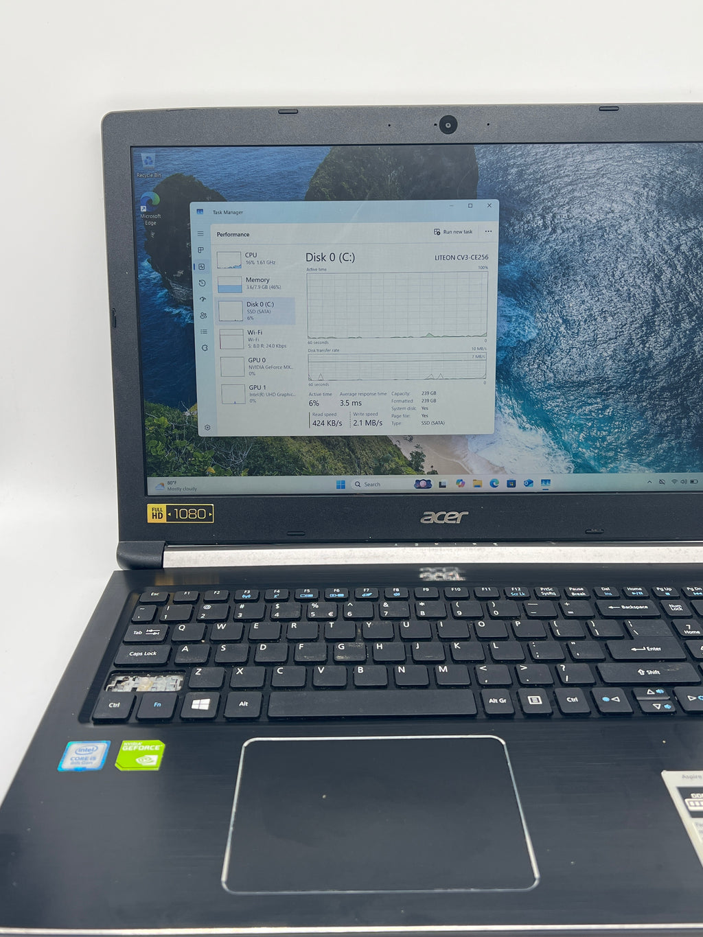 Acer Aspire A515-51G i5-8250u 8GB RAM 256GB SSD GeForce MX150 - For Parts (Read)