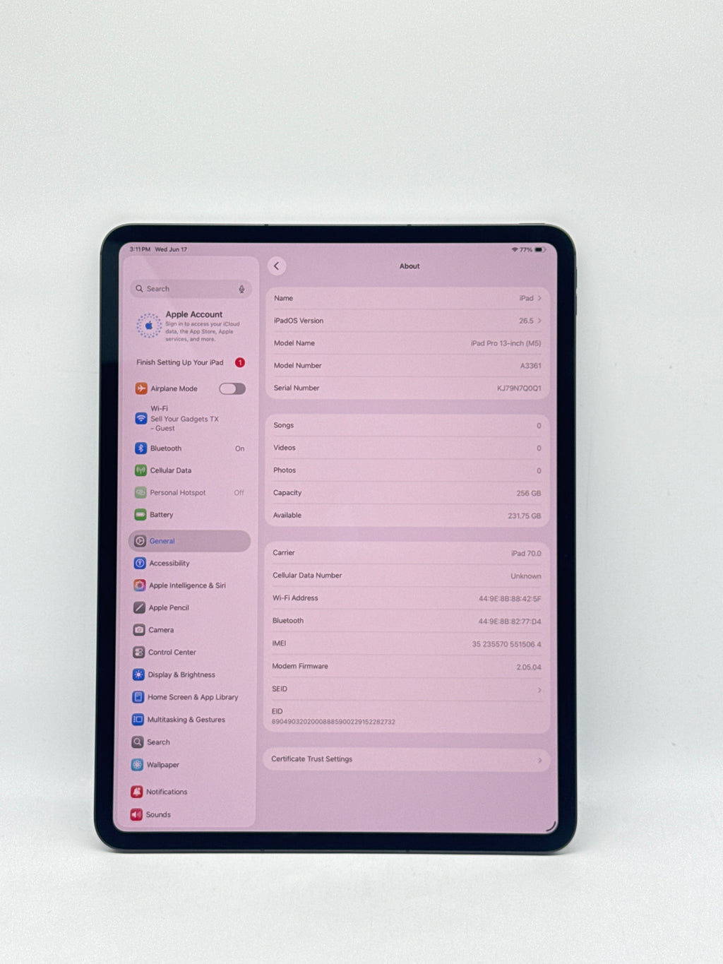 Apple iPad Pro M5 A3361 13" 256GB Wi-Fi + Cellular Space Black - Verizon