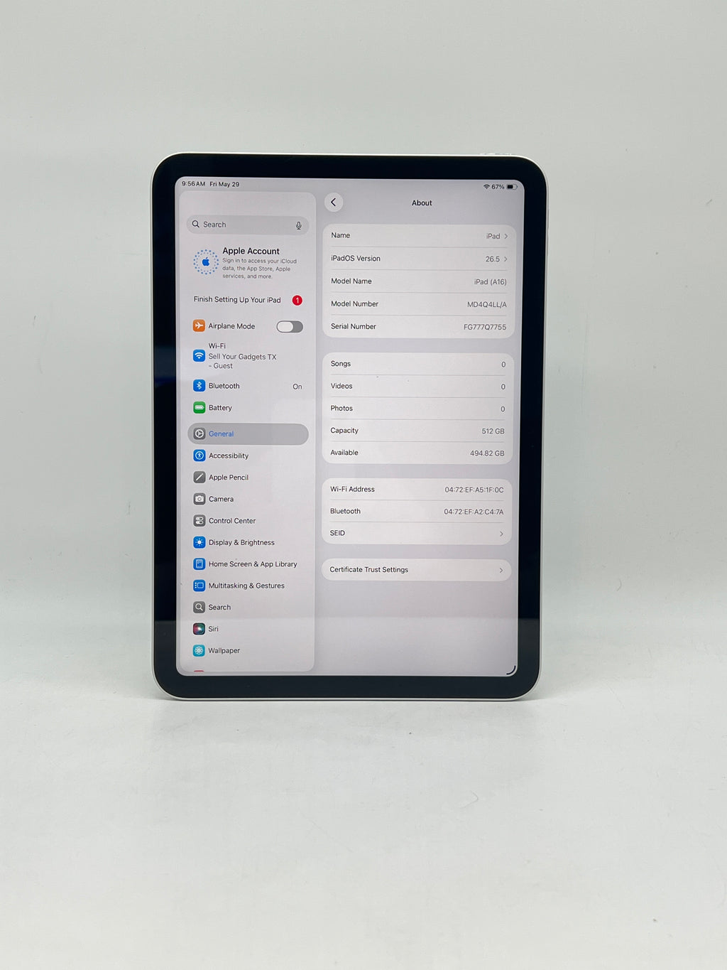 Apple iPad 11th Gen A16 512GB Wi-Fi Silver MD4Q4LL/A - Used