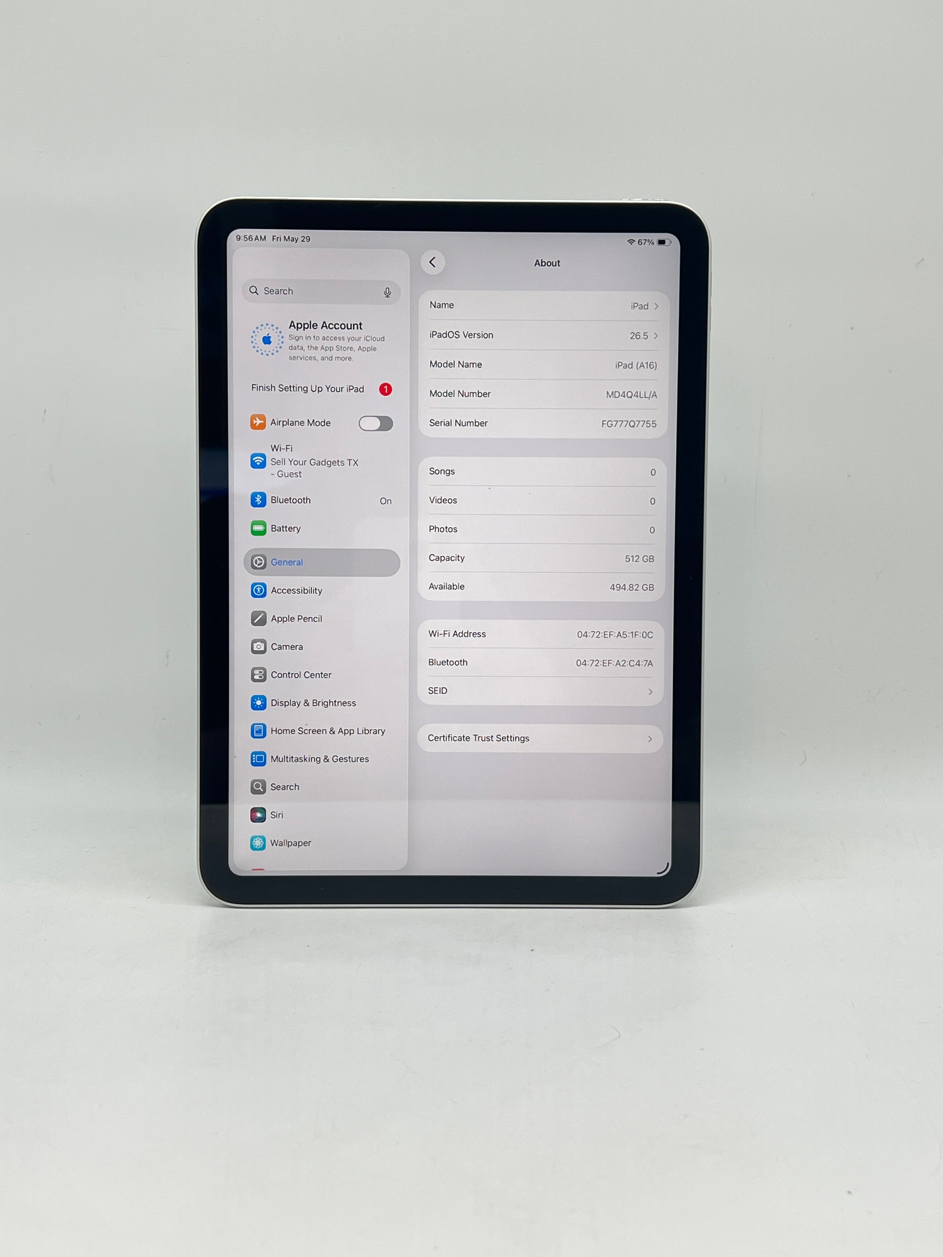 Apple iPad 11th Gen A16 512GB Wi-Fi Silver MD4Q4LL/A - Used