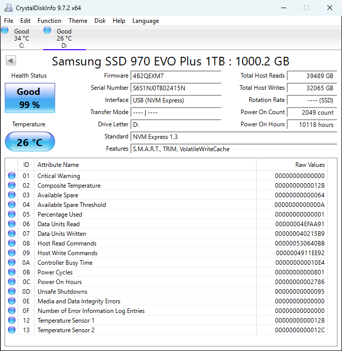 Samsung 970 EVO Plus MZVL21T0HBLU 1TB M.2 NVMe Gen4 SSD - Used