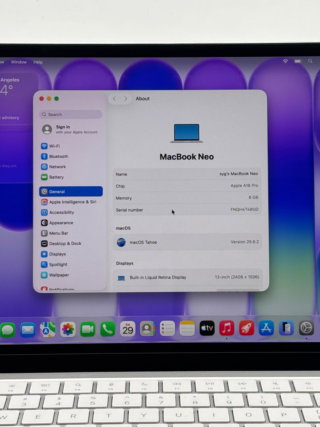 Apple MacBook Neo A3404 13" A18 Pro 8GB RAM 256GB SSD Silver - Used