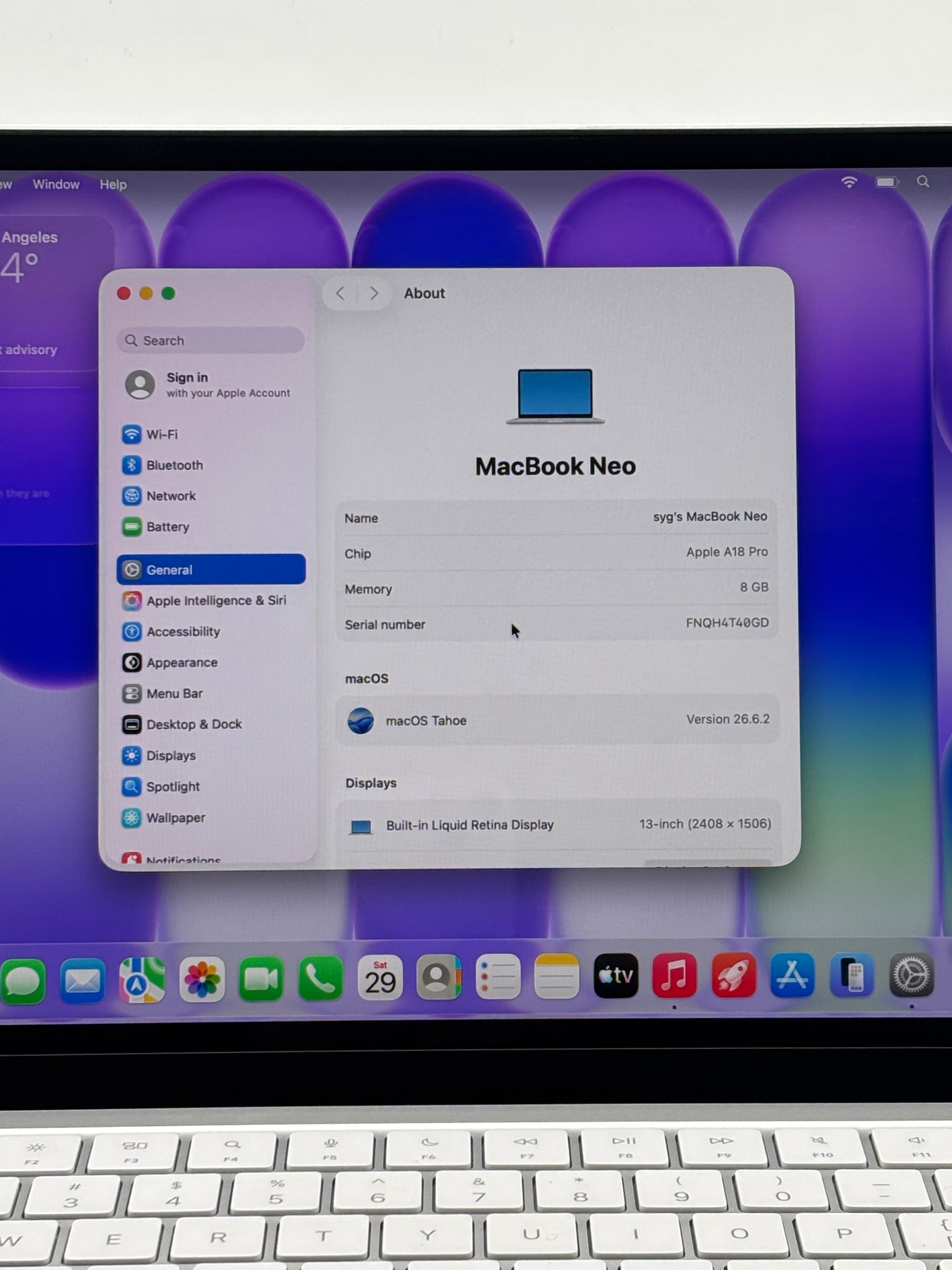 Apple MacBook Neo A3404 13" A18 Pro 8GB RAM 256GB SSD Silver - Used