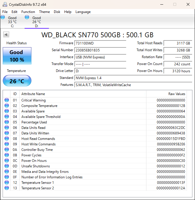 Western Digital WD_BLACK SN770 500GB M.2 NVMe SSD WDS500G3X0E