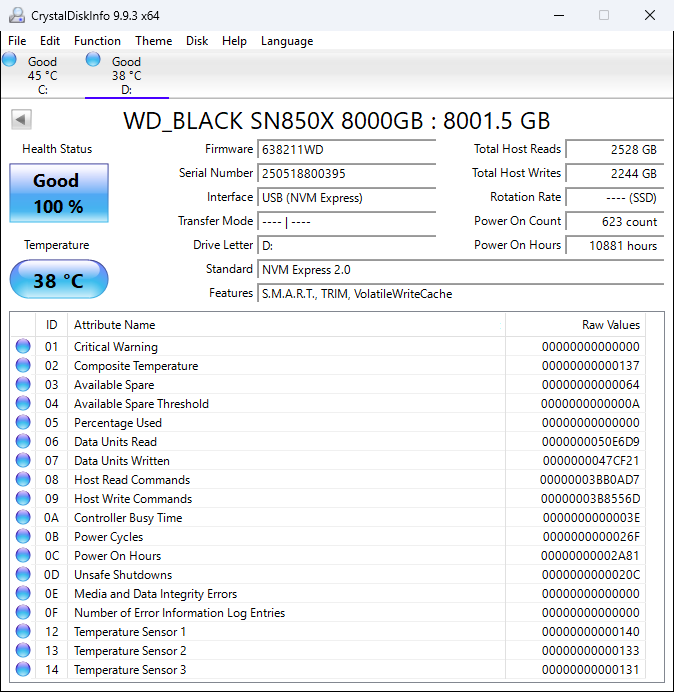 Western Digital WD Black SN850X 8TB M.2 NVMe Gen4 SSD Black - Used
