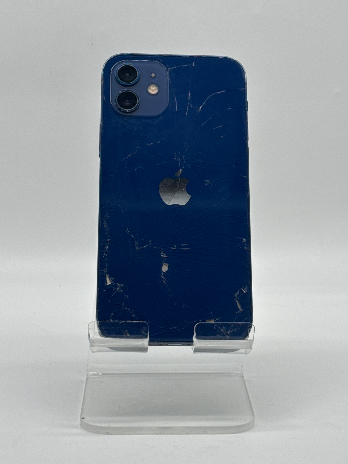 Apple iPhone 12 64GB Blue Cracked Back Glass Screen Crack Read