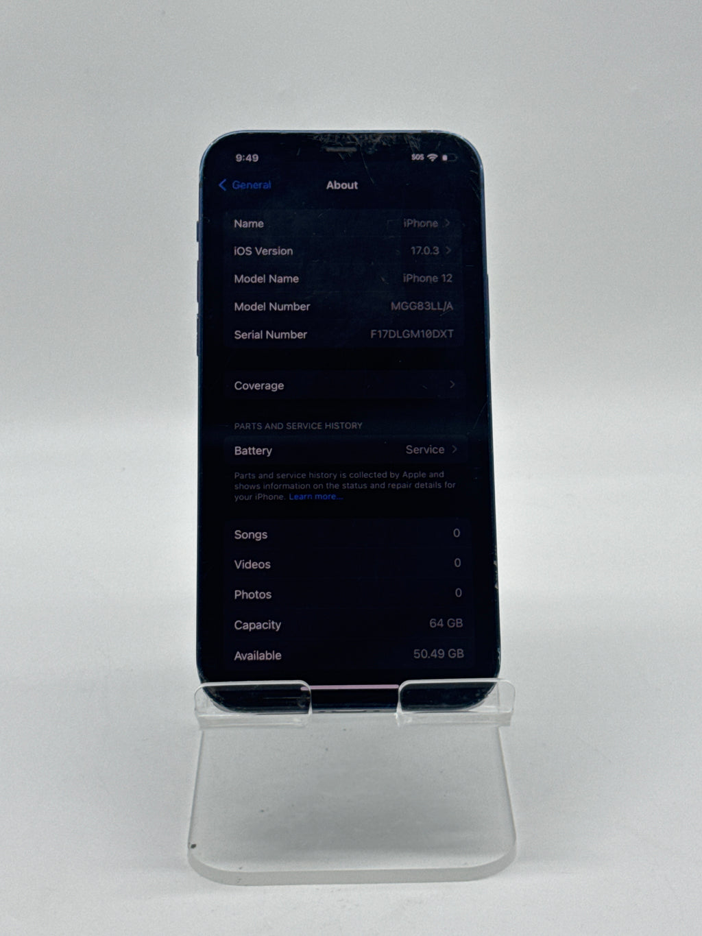 Apple iPhone 12 64GB Blue Cracked Back Glass Screen Crack Read