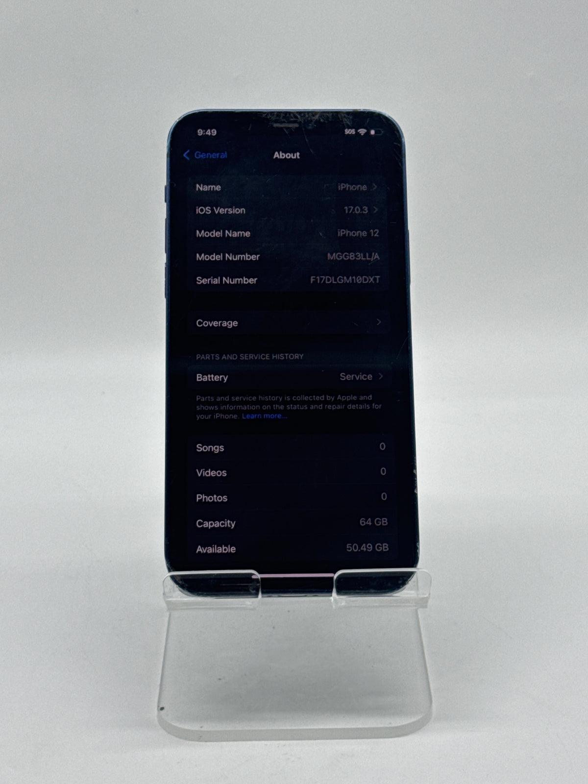 Apple iPhone 12 64GB Blue Cracked Back Glass Screen Crack Read