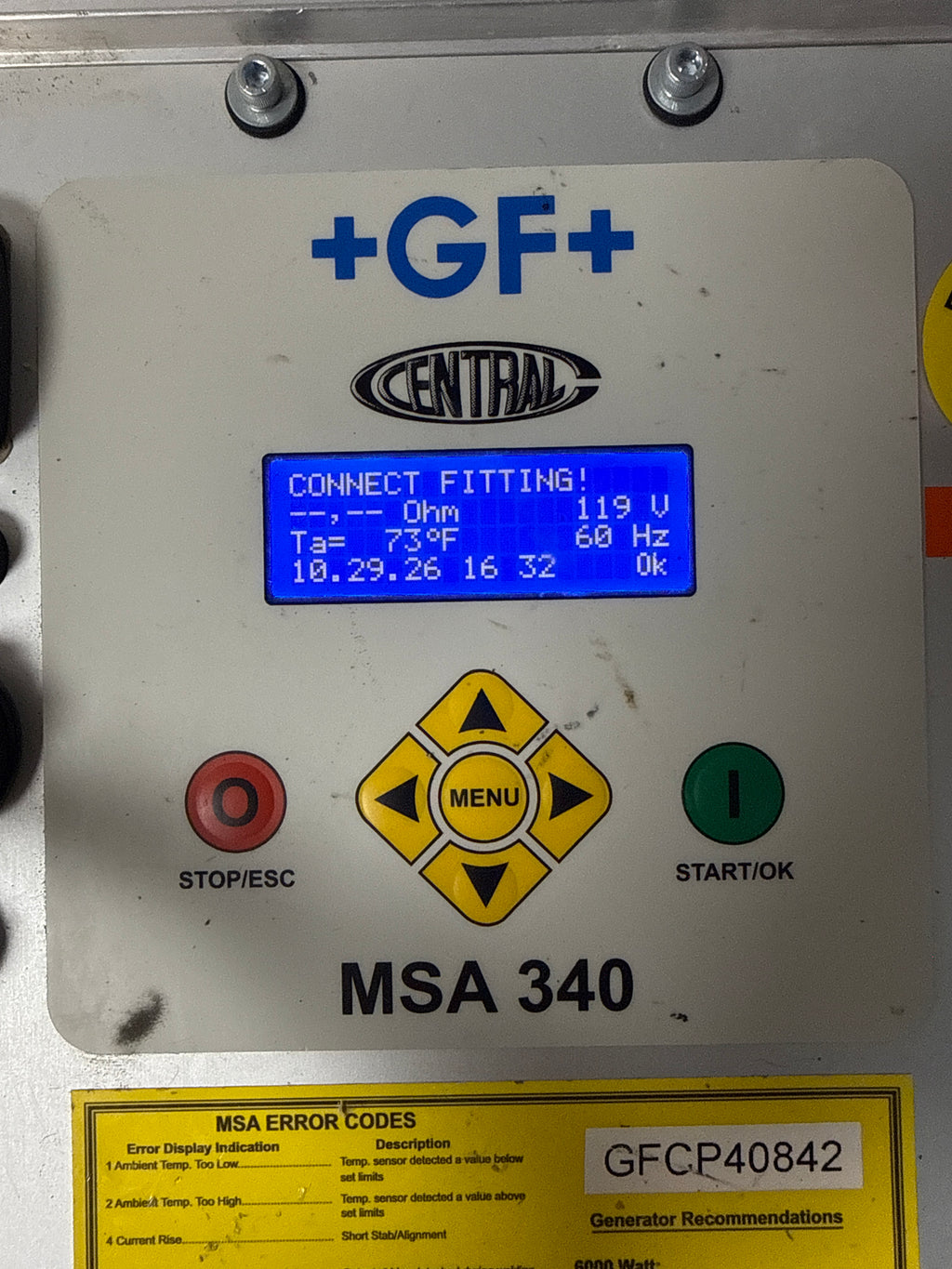 Central MSA340 Polyvalent Electrofusion Machine for Plastic Pipe 115V Calibrated 10/27