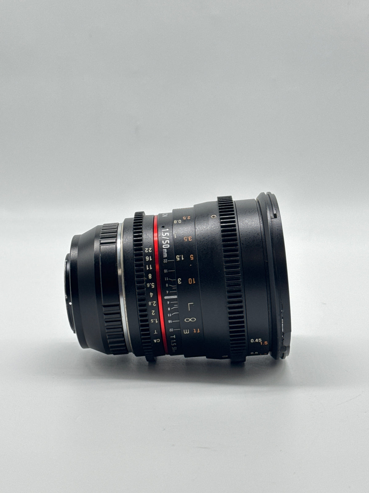 Rokinon 50mm T1.5 AS UMC Cine Lens with Fotodiox EOS M4 3 Adapter Black - Read