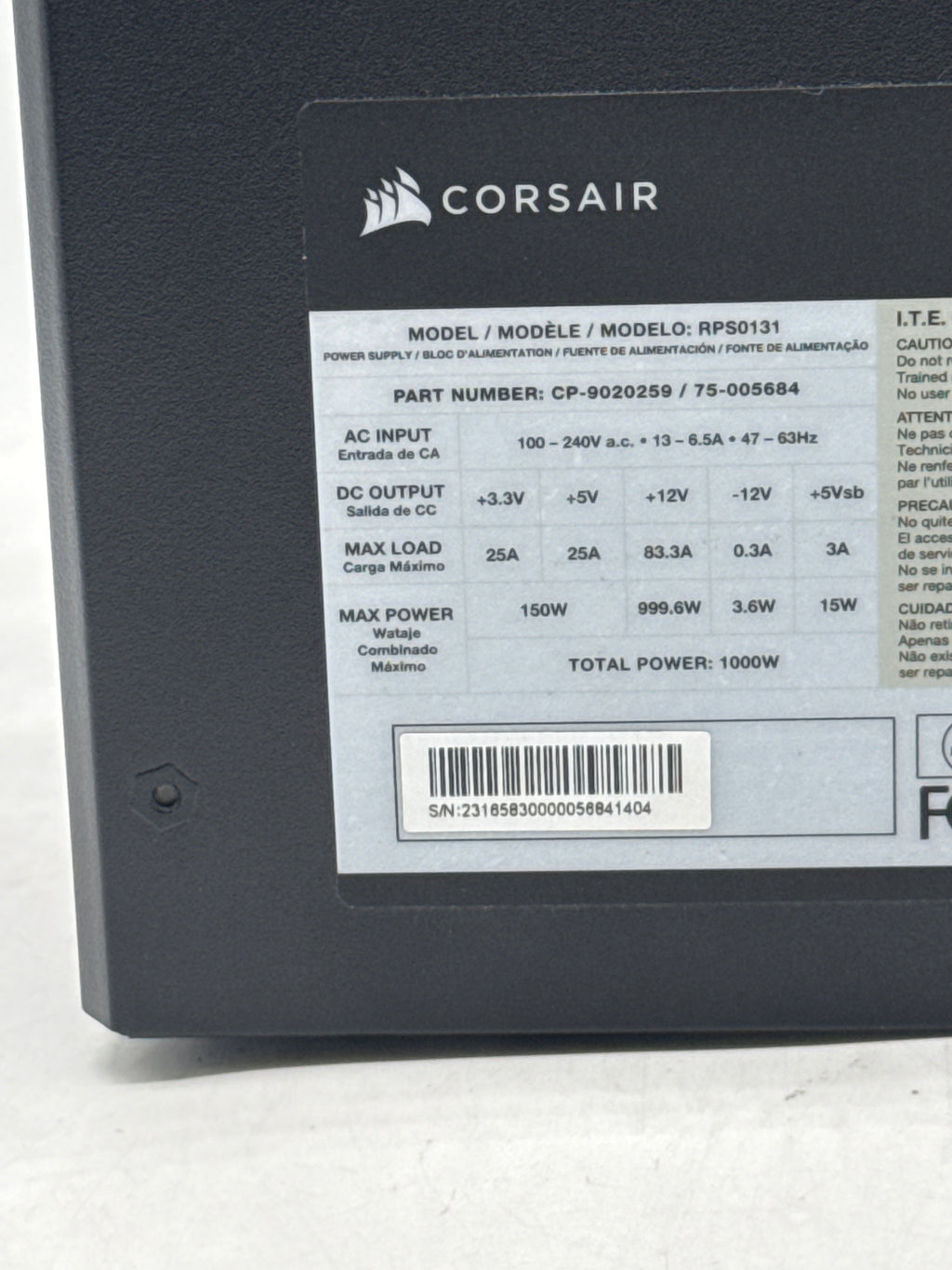 Corsair HX1000i 1000W ATX Power Supply (Read) - Used