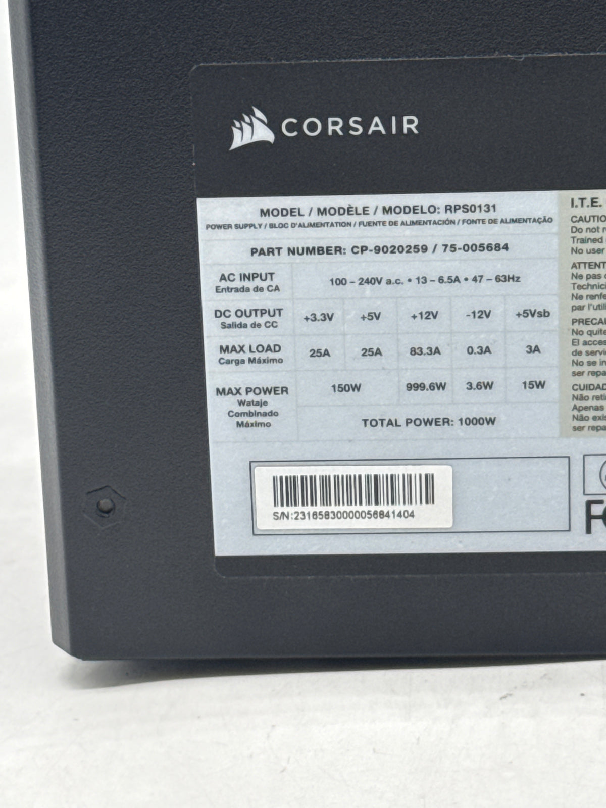 Corsair HX1000i 1000W ATX Power Supply (Read) - Used