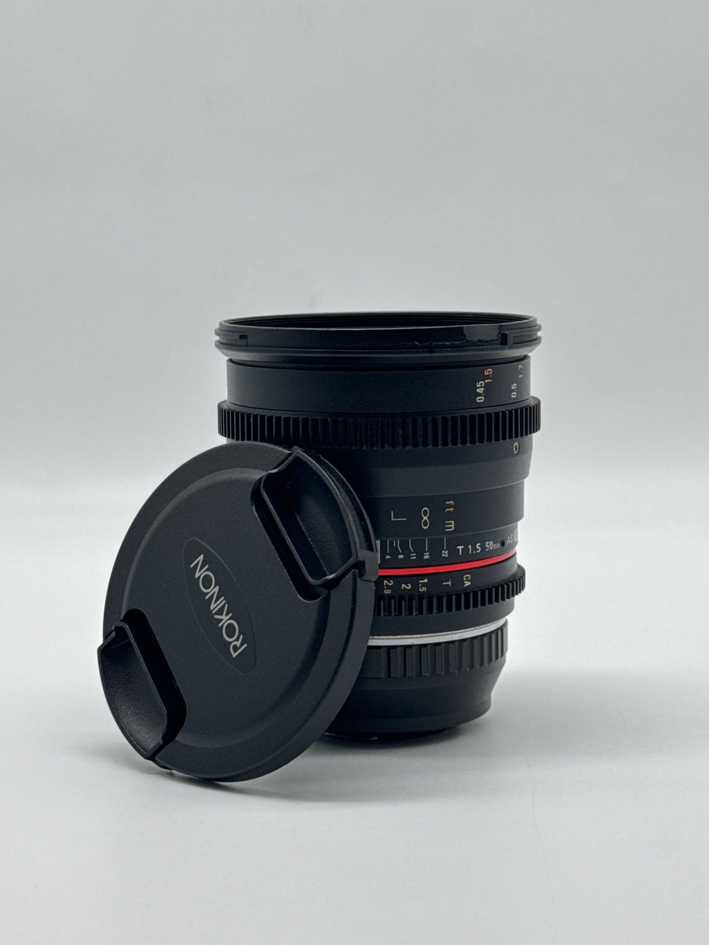 Rokinon 50mm T1.5 AS UMC Cine Lens with Fotodiox EOS M4 3 Adapter Black - Read