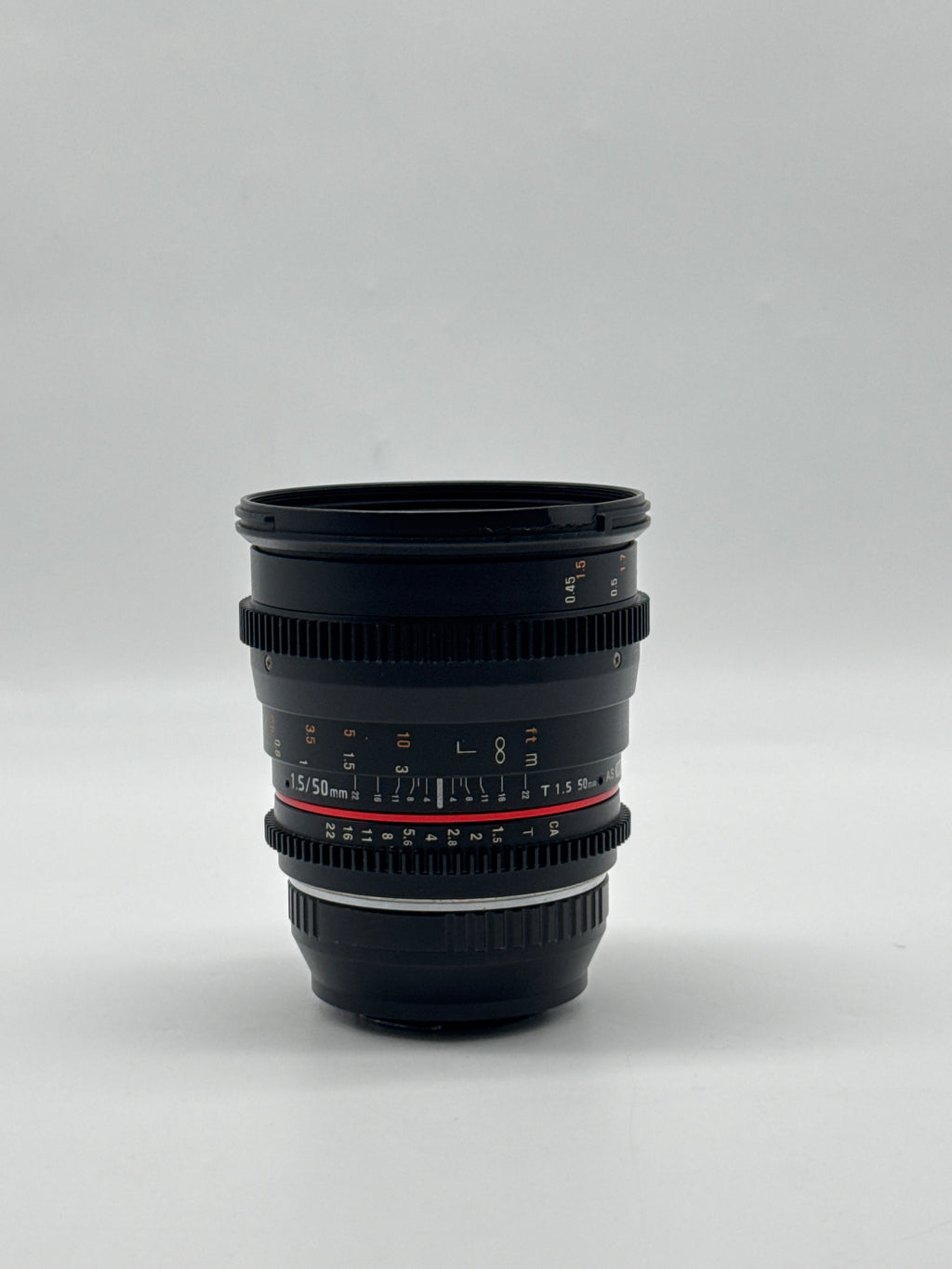 Rokinon 50mm T1.5 AS UMC Cine Lens with Fotodiox EOS M4 3 Adapter Black - Read