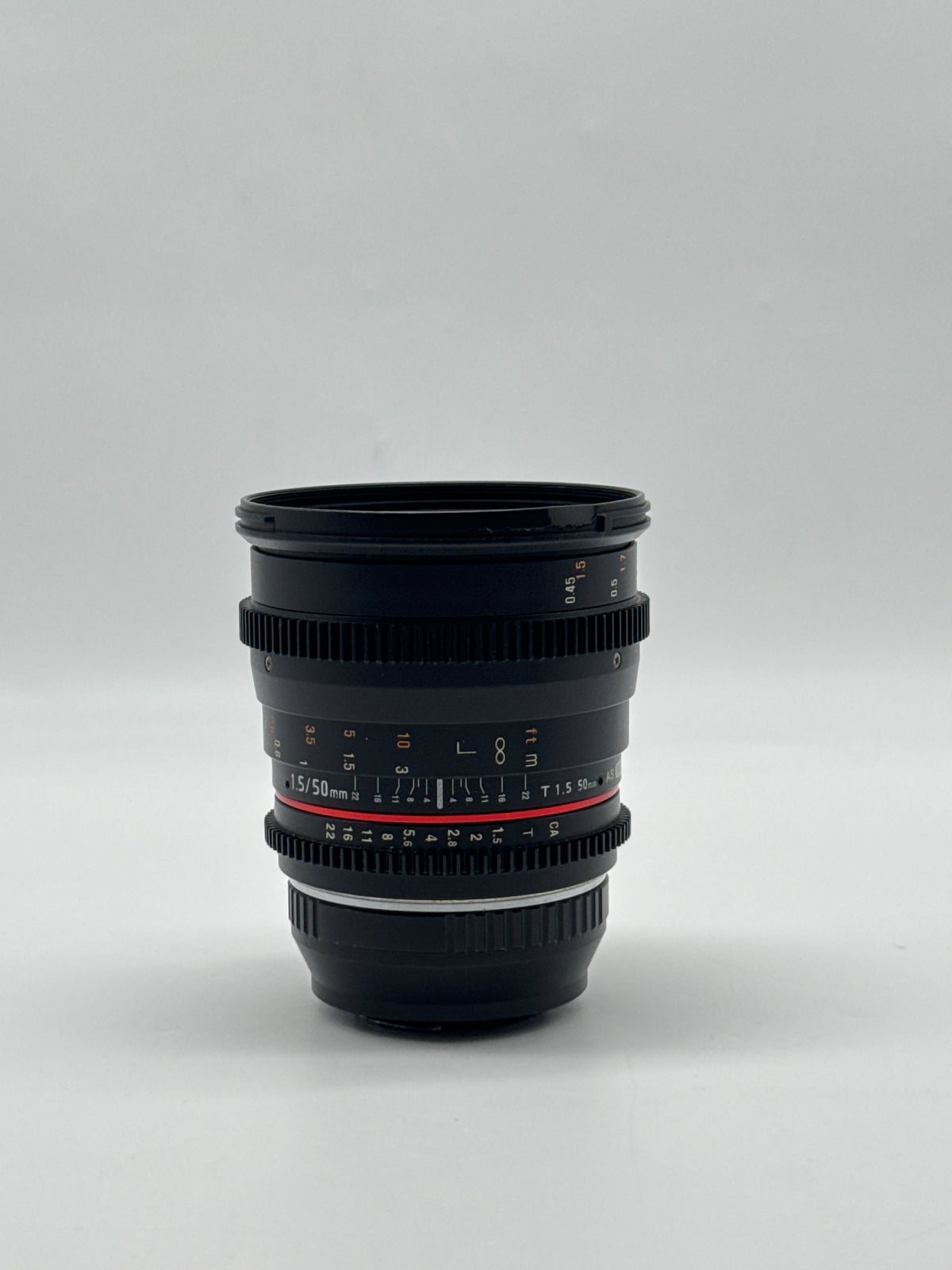 Rokinon 50mm T1.5 AS UMC Cine Lens with Fotodiox EOS M4 3 Adapter Black - Read