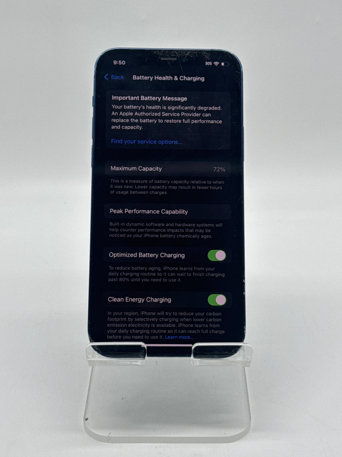 Apple iPhone 12 64GB Blue Cracked Back Glass Screen Crack Read