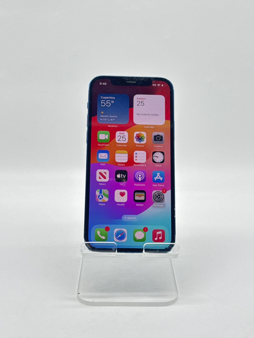 Apple iPhone 12 64GB Blue Cracked Back Glass Screen Crack Read