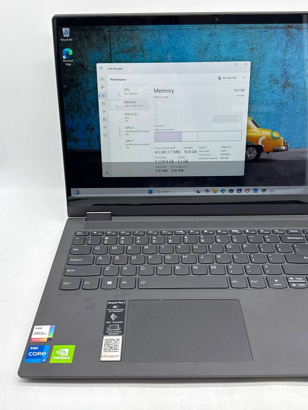 Lenovo IdeaPad Flex 5 15ITL05 Core i7 1165G7 16GB RAM 1TB SSD MX450 Read